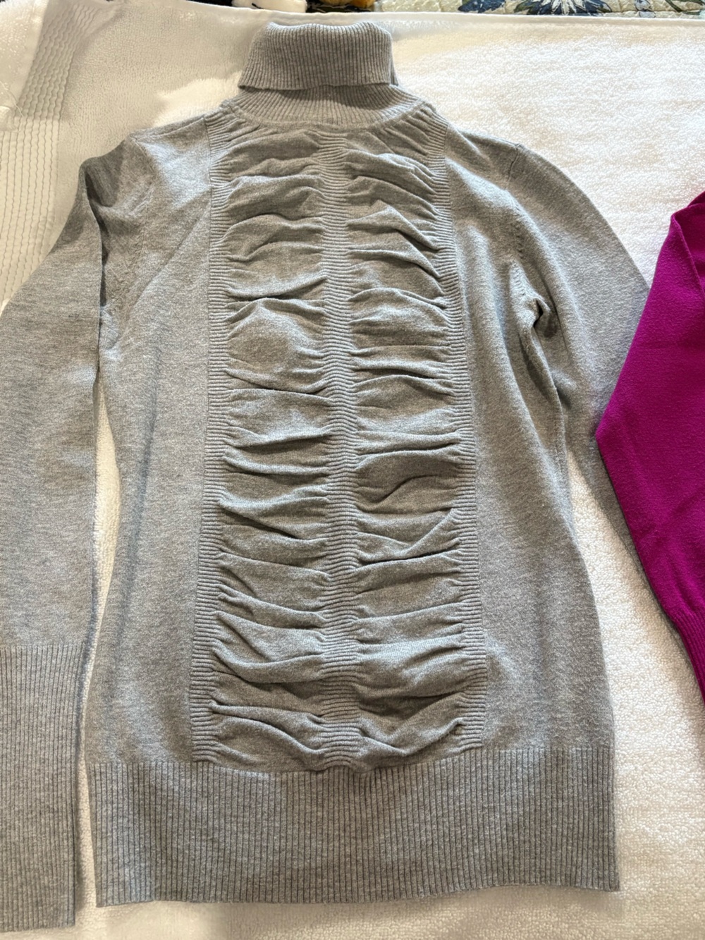 Cache Gray Ruched-Front Turtleneck Sweater